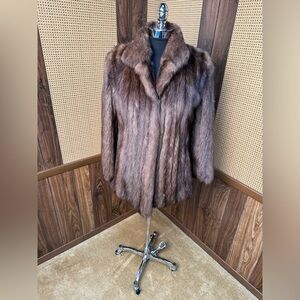 AMAZING DENNIS BASSO DESIGNER SILVERY BROWN RUSSIAN SABLE FUR COAT JACKET SMALL